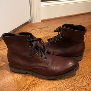 FRYE Bowery Leather Lace Up Brown Zip Boot